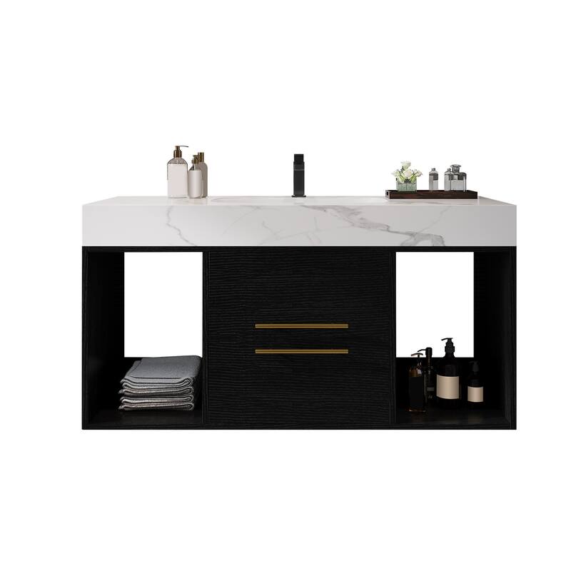39.4" Ceramic Sink Bathroom Vanity, Floating Bathroom Vanity