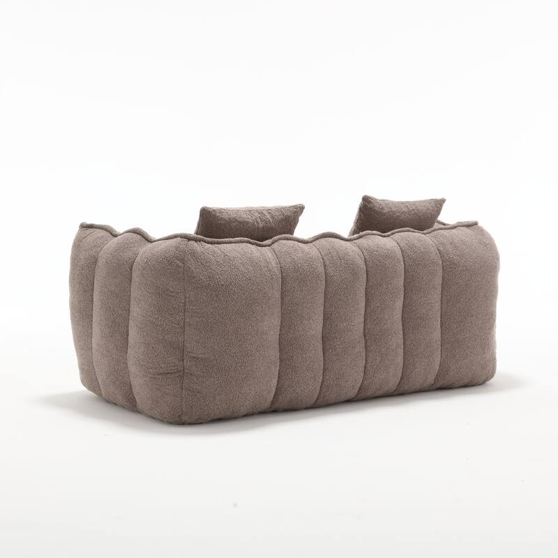2-Seater Chenille Bean Bag Loveseat, Soft Square Recliner Sofa with High-Resilience Foam, Armrests & 2 Pillows