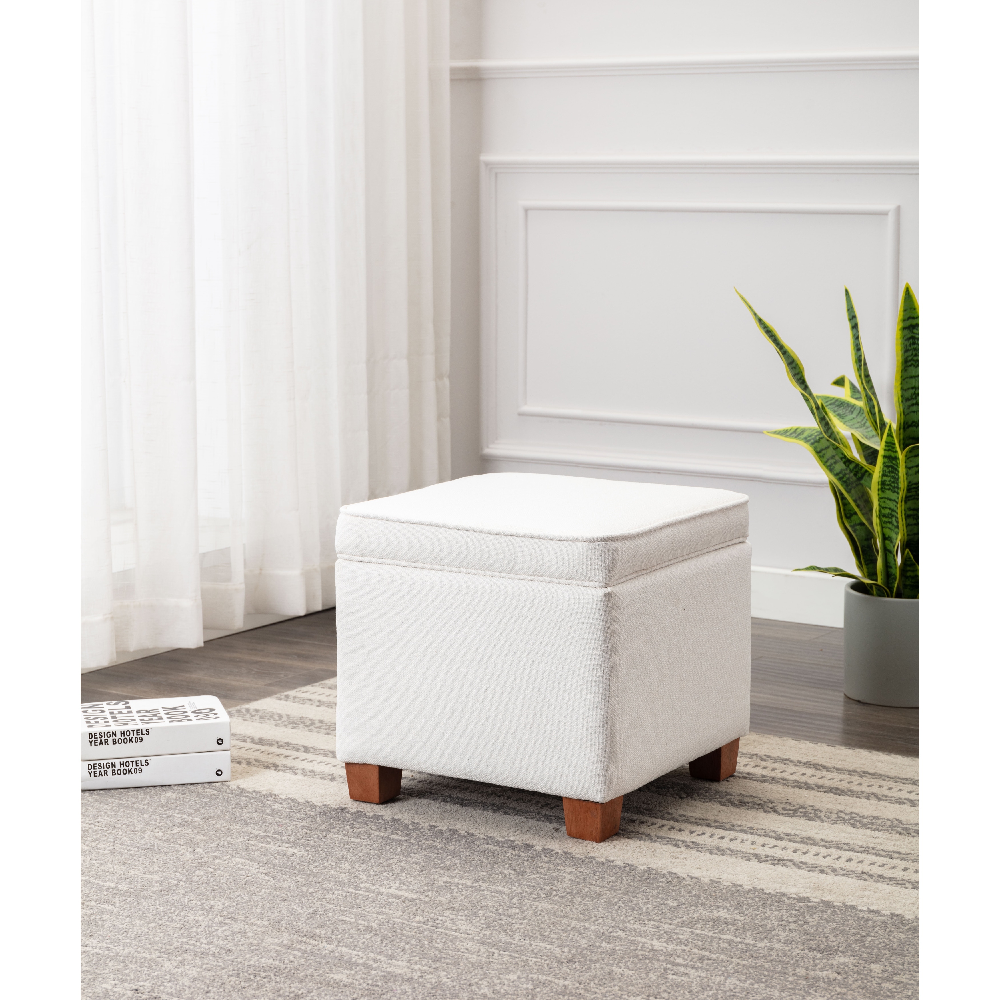 WOVENBYRD Square Storage Ottoman with Piping and Lift Off Lid