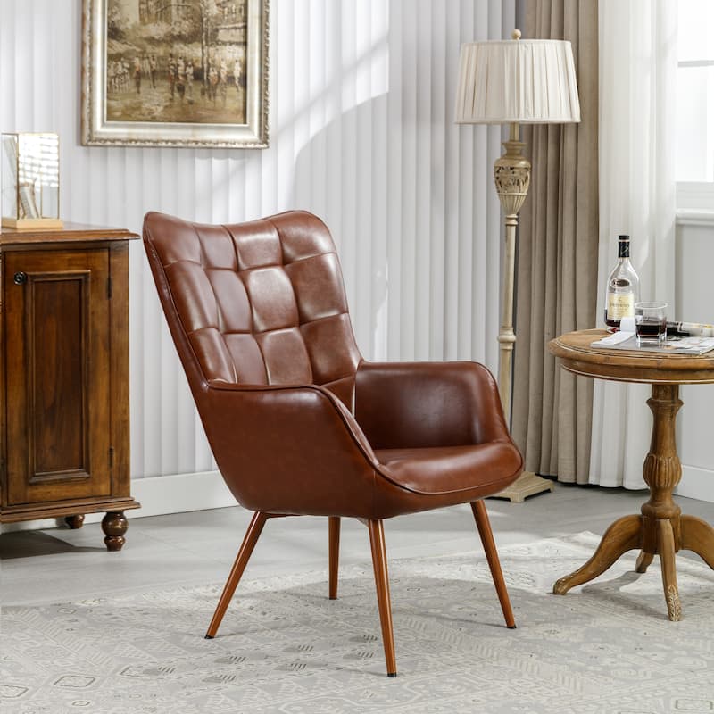 PU Leather Accent Chair Tufted Button Wingback Chair