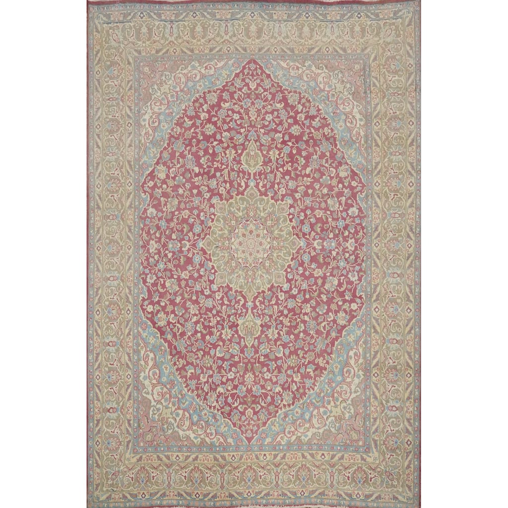 Hand Knotted Oriental 100% Wool Carpet Traditional Floral Pink Kerman Area Rug - 10' 9'' X 8' 1''