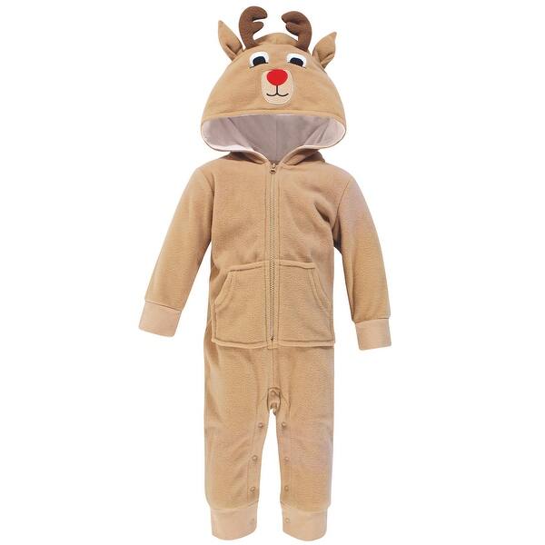 slide 1 of 1, Hudson Baby Infant Fleece Jumpsuits, Coveralls, and Playsuits 1pk, Reindeer 0 - 3 Months - Beige