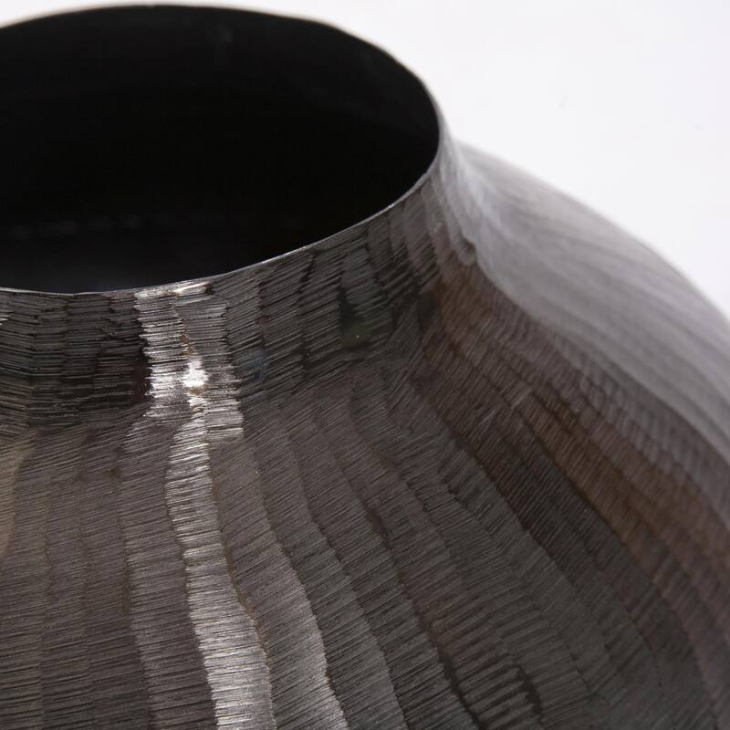 Carbon Gray Round Chiseled Aluminum Vase