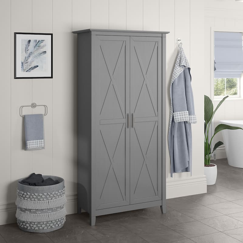 Key West Tall Bathroom Cabinet with Doors & Shelves by Bush Furniture - Cape Cod Gray