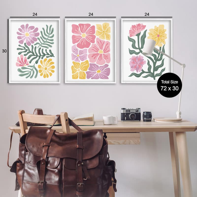 Stupell Minimal Spring Hue Flowers Framed Giclee Art Design By Kim Allen (Set of 3)