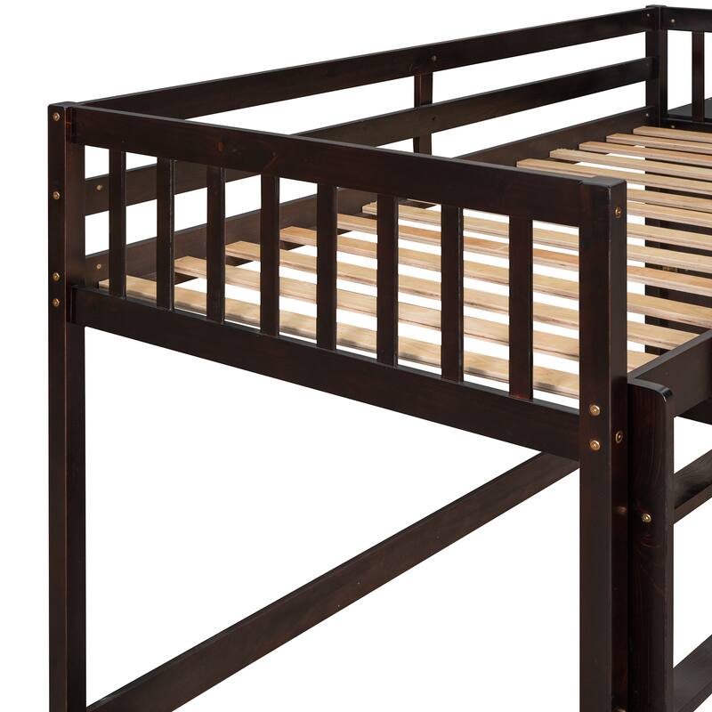 Floor Bunk Bed with Movable Storage Cabinet, Solid Wood Bunkbeds Frame