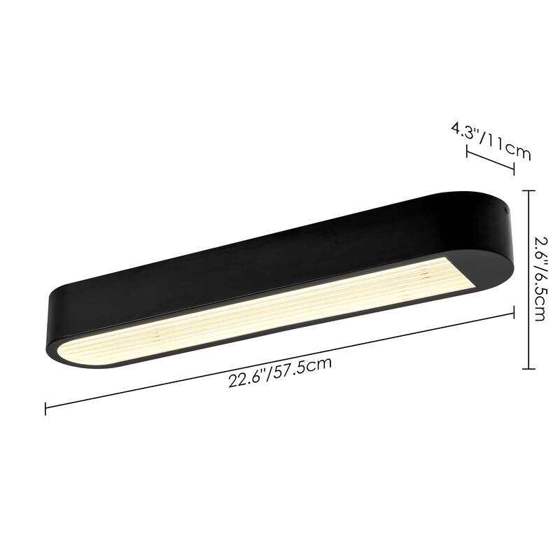 Rennnsan 25.6" 1-Light Modern Brass/Black Linear Bathroom Vanity Light with Ribbed Glass Shade