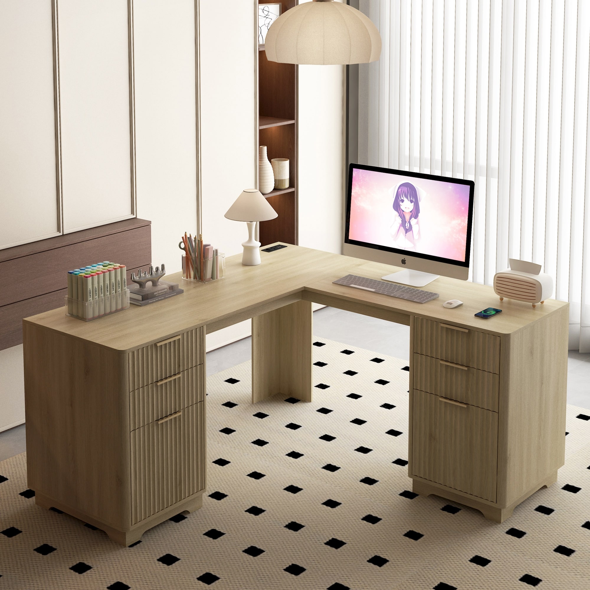L Shaped Computer Desk with Drawers