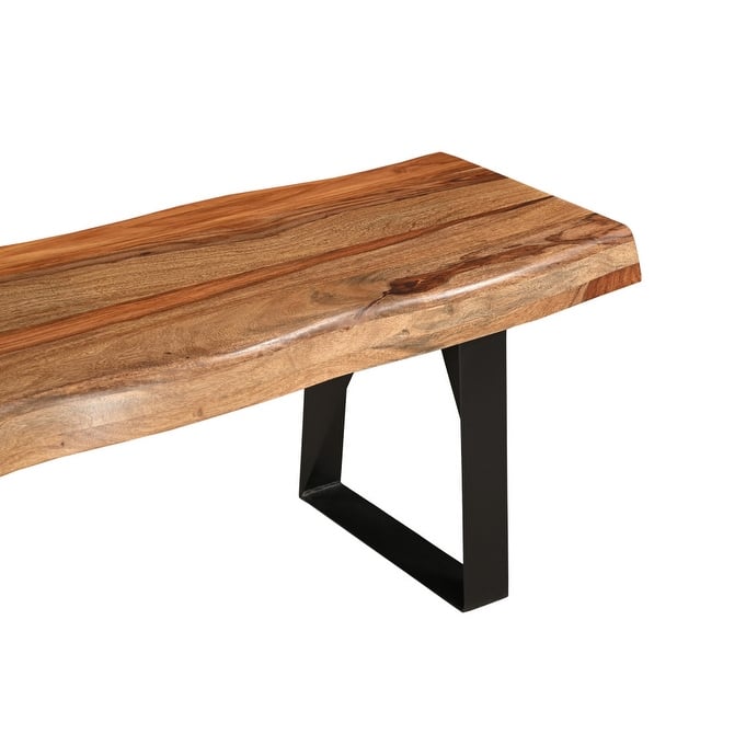 HomeRoots 68" Brown and Black Solid Wood And Metal Live Edge Dining Bench - 68 in. x 18 in. x 18 in.