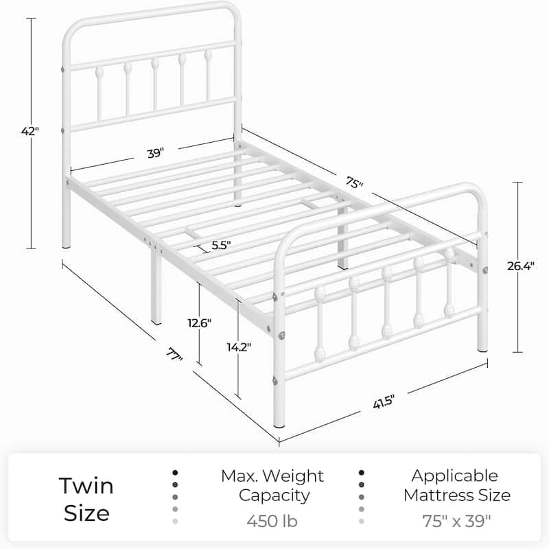 Yaheetech Classic Iron Bed Metal Bed Frames with High Headboard