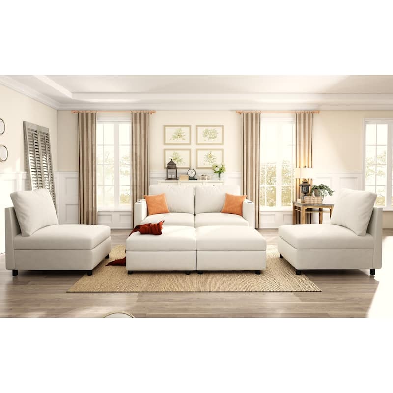 Christopher Knight Home - Stellar Modular U-Shaped Sectional Sofa Bed with Storage, 6 Seats, Ottoman, and Chenille Fabric
