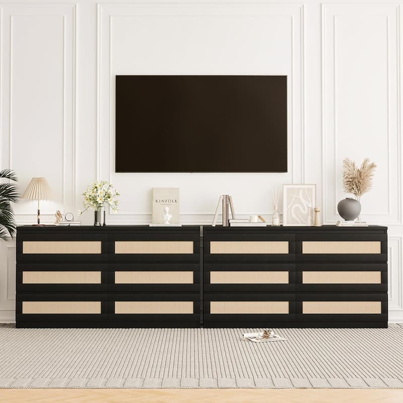 Rattan Modern 6 Drawer Double Dresser with Anti-Tip Kit