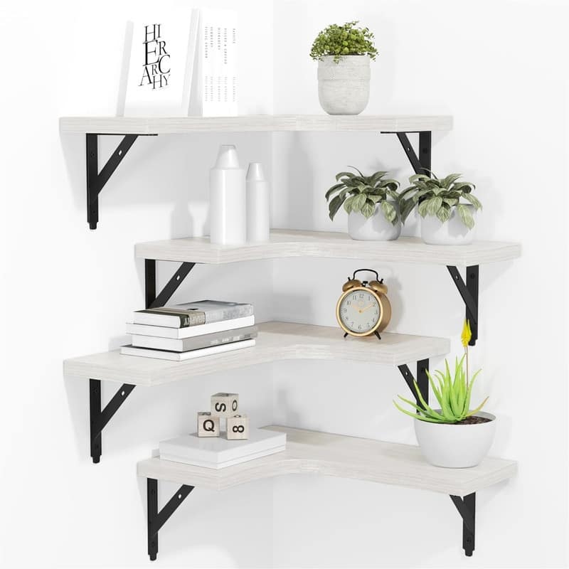 Corner Floating Shelves Wall Mounted Set of 4 - 11.4"D x 16"W x 0.6"H - White
