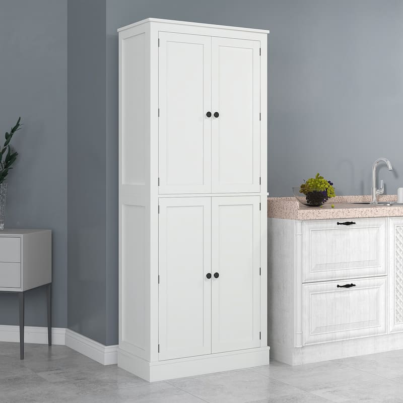 White Kitchen Cabinet with 5-Tier Shelves 8 Spice Racks Adjustable Storage and Metal Drawer - 29.5" L x 15.7" W x 71.7" H
