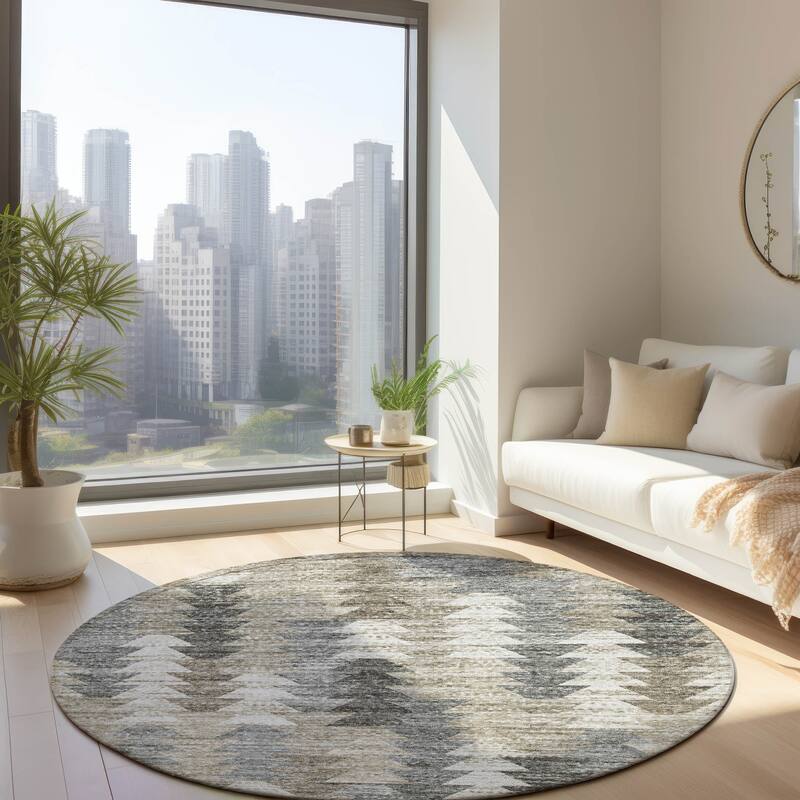 Machine Washable Indoor/ Outdoor Chantille Modern Moroccan Boho Rug - Taupe - 8' x 8'