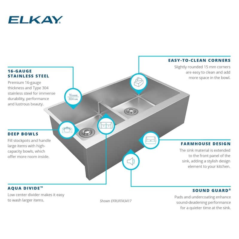 Elkay Crosstown 16 Gauge Stainless Steel 35-7/8" x 20-1/4" x 9" Equal Double Bowl Tall Farmhouse Sink with Aqua Divide