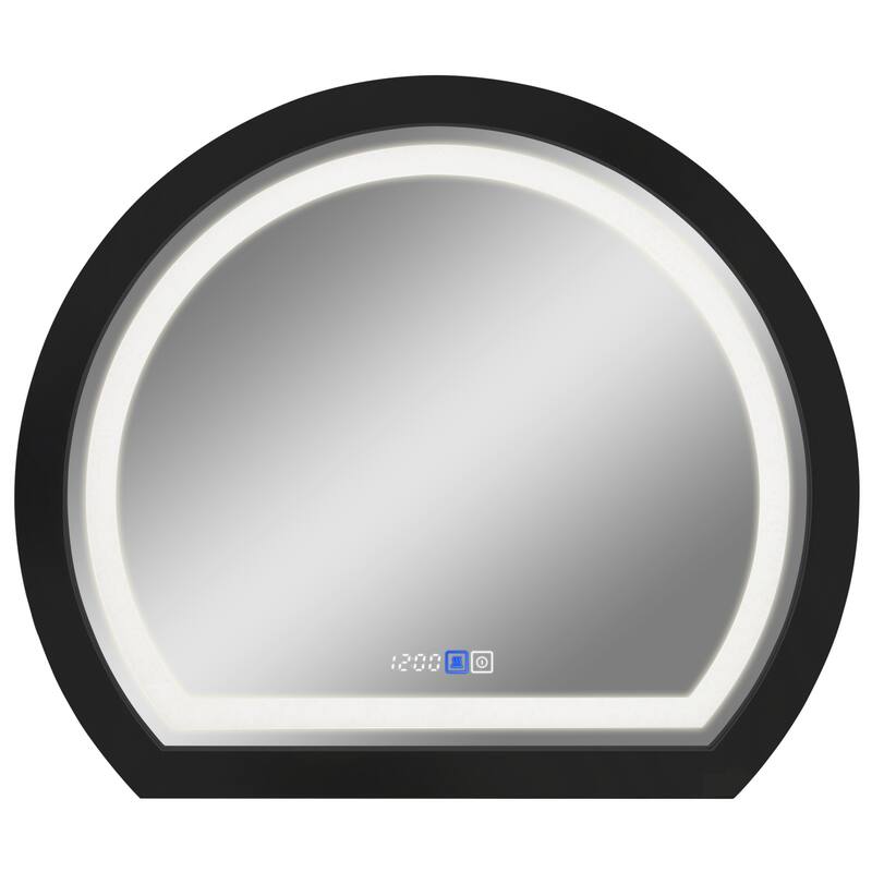 Arched Black Framed LED light Anti-fog 3 Colors Dimmable Wall Mirror - 27.6x23.6