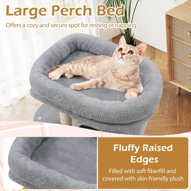 Costway 26” Small Cat Tree with Large Padded Plush Perch, 2 Condos, - See Details