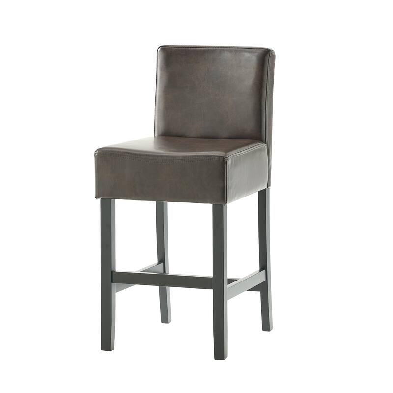 Roomfitters 26" Bonded Leather Counter Height Barstools, Set of 2 Upholstered Chairs with Wood Frame, Brown