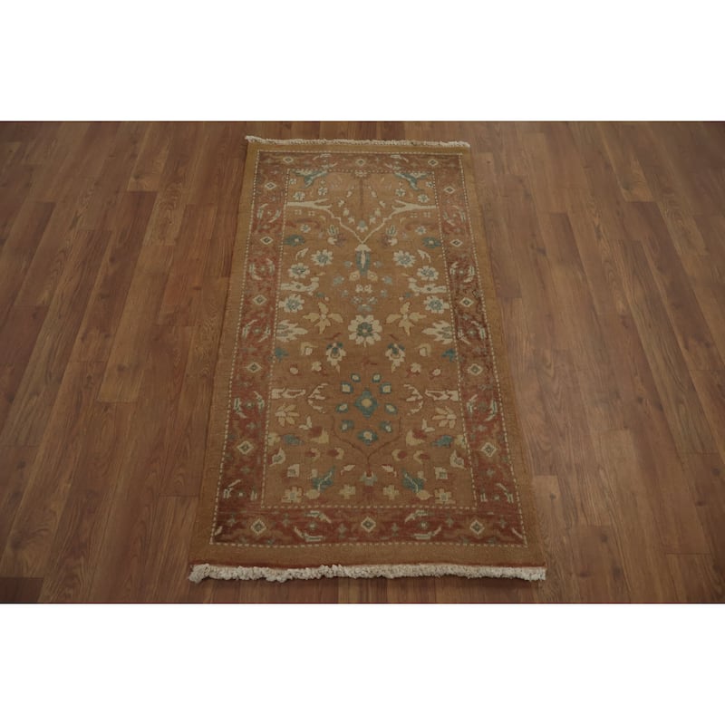 Hand Knotted Oriental 100% Wool Carpet Traditional All-Over Brown Ziegler Area Rug - 3' 11'' X 2' 0''