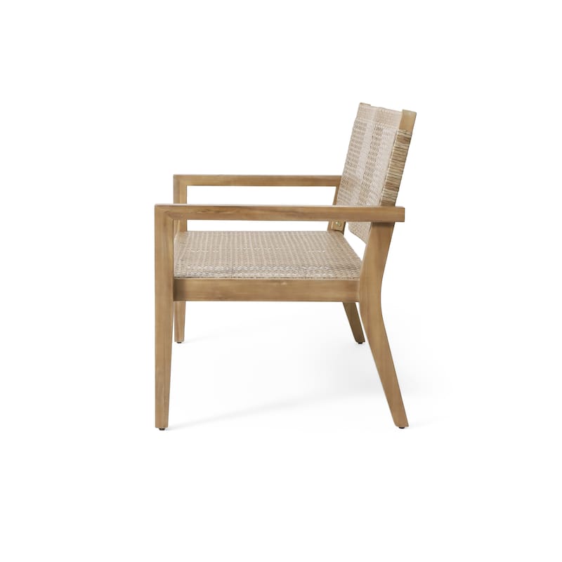 Kiara Outdoor Wicker and Acacia Wood Loveseat by Christopher Knight Home