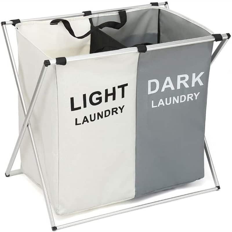 Laundry Basket 2 Section Dirty Clothes Hamper - 24"L x 16"W x 22"H - Gray 2 sections