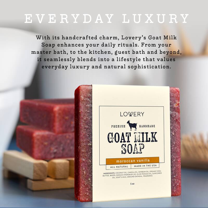 Lovery Handmade Goat Milk Soap Made in USA with Shea Butter - Moroccan Vanilla Scent - Goats Milk Soap Bar, Single