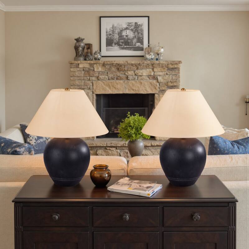 Modern Ceramic Table Lamp with Cone Linen Shade