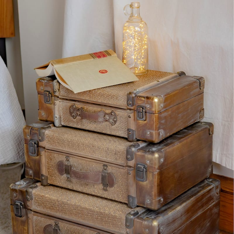 Set of 3 Bamboo Finished Suitcase Decor - 20"x9"x15"H