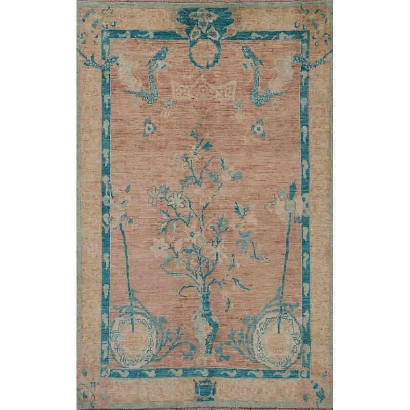 Vegetable Dye Oushak Oriental Area Rug Hand-knotted Wool Carpet - 4'11"x 6'11"