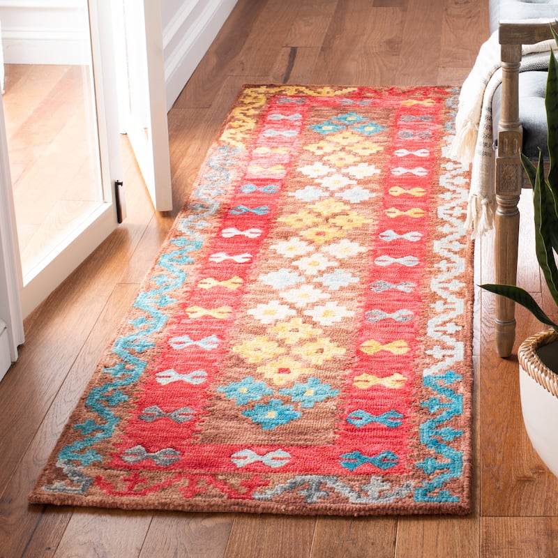 SAFAVIEH Handmade Aspen Besije Boho Wool Rug - 2'3" x 7' Runner - Brown/Red