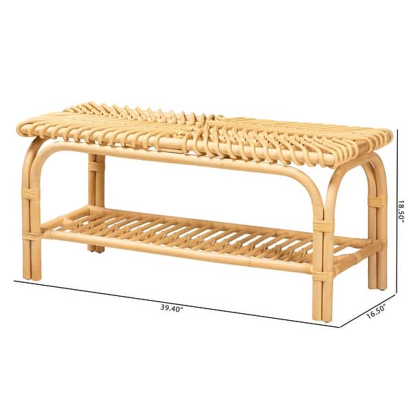 Himari Modern Bohemian Natural Brown Rattan Accent Bench