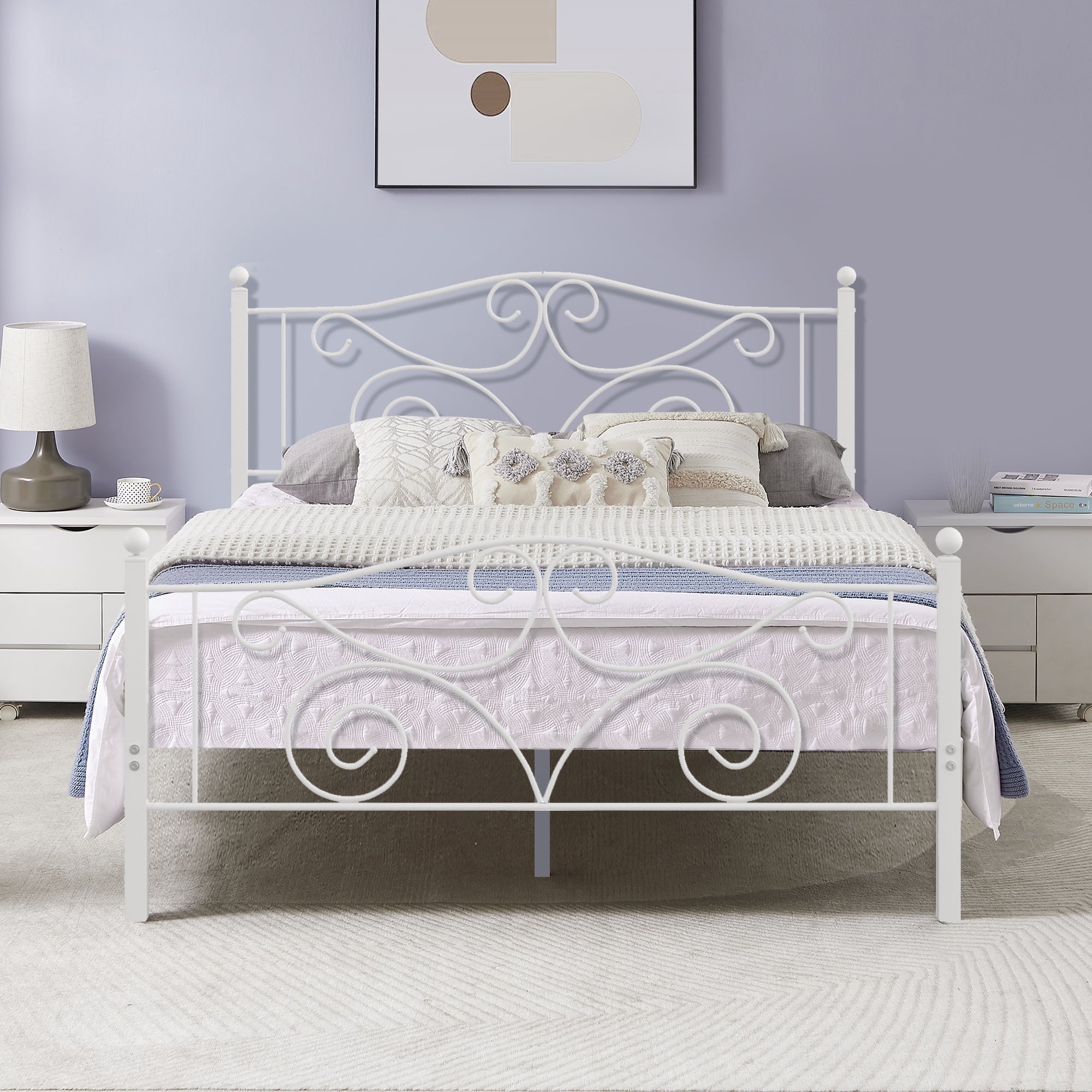 Javlergo Victoria Metal Platform Bed Frame with Headboard and Footboard
