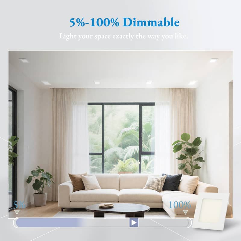 Flush Mount Rectangle Ceiling Light 6.7" Wide 3CCT Dimmable Recessed Lighting