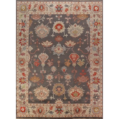 Gray Oushak Oriental Area Rug Hand-Knotted Wool Carpet - 8'10"x 11'9"