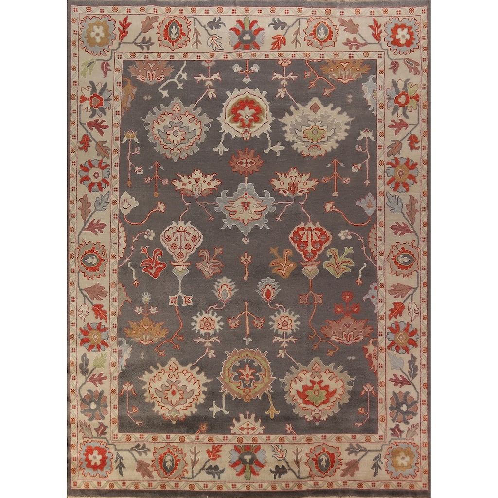 Gray Oushak Oriental Area Rug Hand-Knotted Wool Carpet - 8'10"x 11'9"
