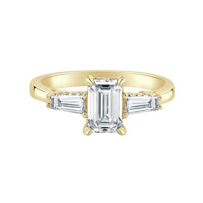 Auriya 14k-Yellow Gold Lab Grown 3-stone Hidden-Halo Emerald-Cut Diamond Engagement Ring 1.50ct. tw. (E-F VS)