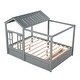 preview thumbnail 4 of 7, Full Size House Bed with Roof, Window and Drawer Support with Wooden Boards