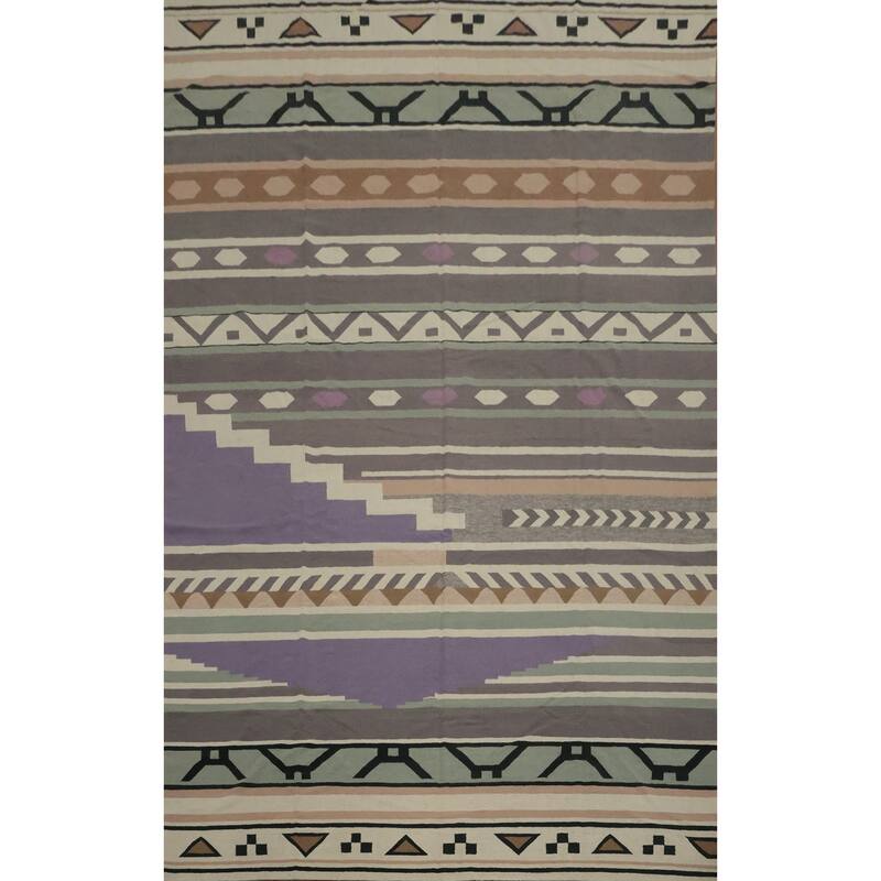 Hand Woven Oriental 100% Wool Carpet Southwestern Tribal Greys & Charcoal Kilim Area Rug - 18' 3'' X 11' 10''