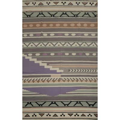 Hand Woven Oriental 100% Wool Carpet Southwestern Tribal Greys & Charcoal Kilim Area Rug - 18' 3'' X 11' 10''
