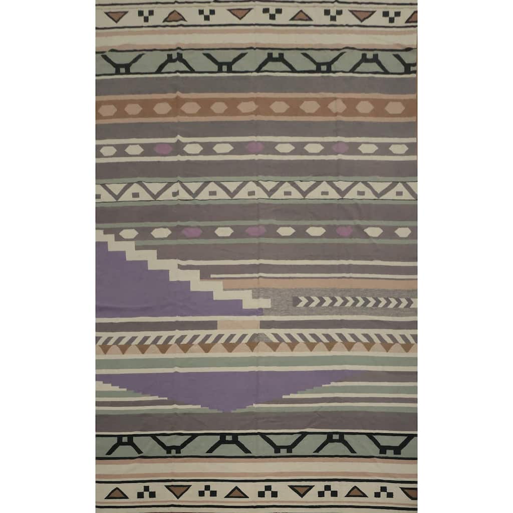 Hand Woven Oriental 100% Wool Carpet Southwestern Tribal Greys & Charcoal Kilim Area Rug - 18' 3'' X 11' 10''