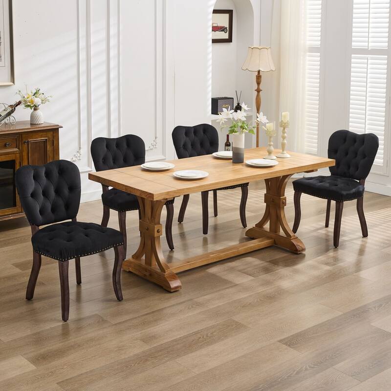 Velvet Dining Chairs Set of 2, Tufted Upholstered Kitchen Chair, Armless Lounge Side Chairs with Solid Wood Legs