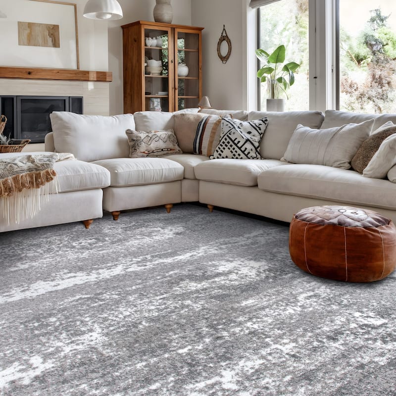 World Rug Gallery Distressed Abstract Watercolor Area Rug - 5' x 7' - Gray