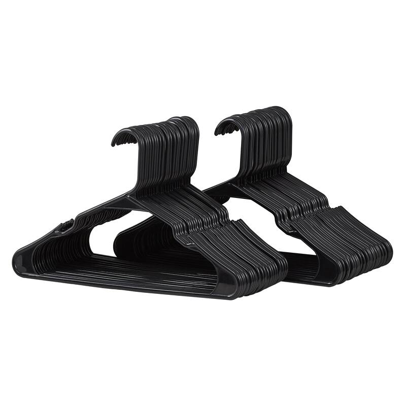 Javlergo 25/50 Pack Plastic Hanger, Space Saving Sturdy Heavy Duty Clothing Notched Hangers - 50 Pack - Black