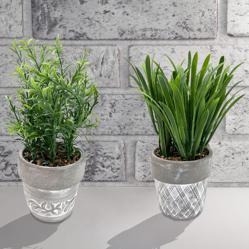 IH Casa Decor Artificial Plants In Ceramic Gray Pot Asstd - Set of 2 - Grey