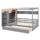 preview thumbnail 20 of 40, Full Size Wood House Bed with 2 Drawers and Shelves, Kids Platform Storage Bed Frame with Wardrobe and Small Curtain