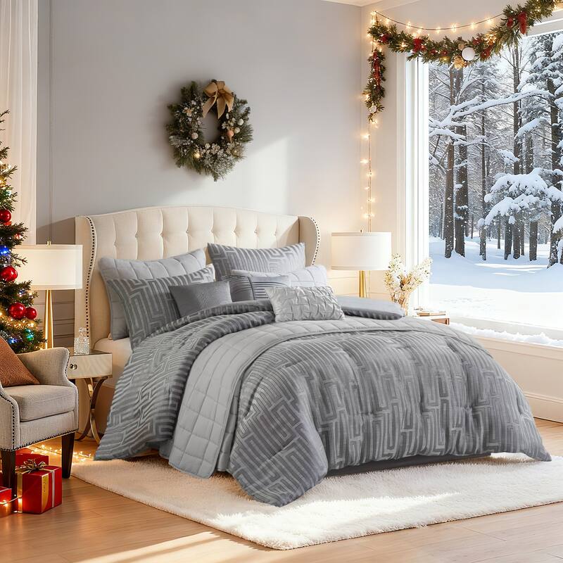 Madison Park Royce 10 Piece Luxury Jacquard Comforter Set - Grey - Queen