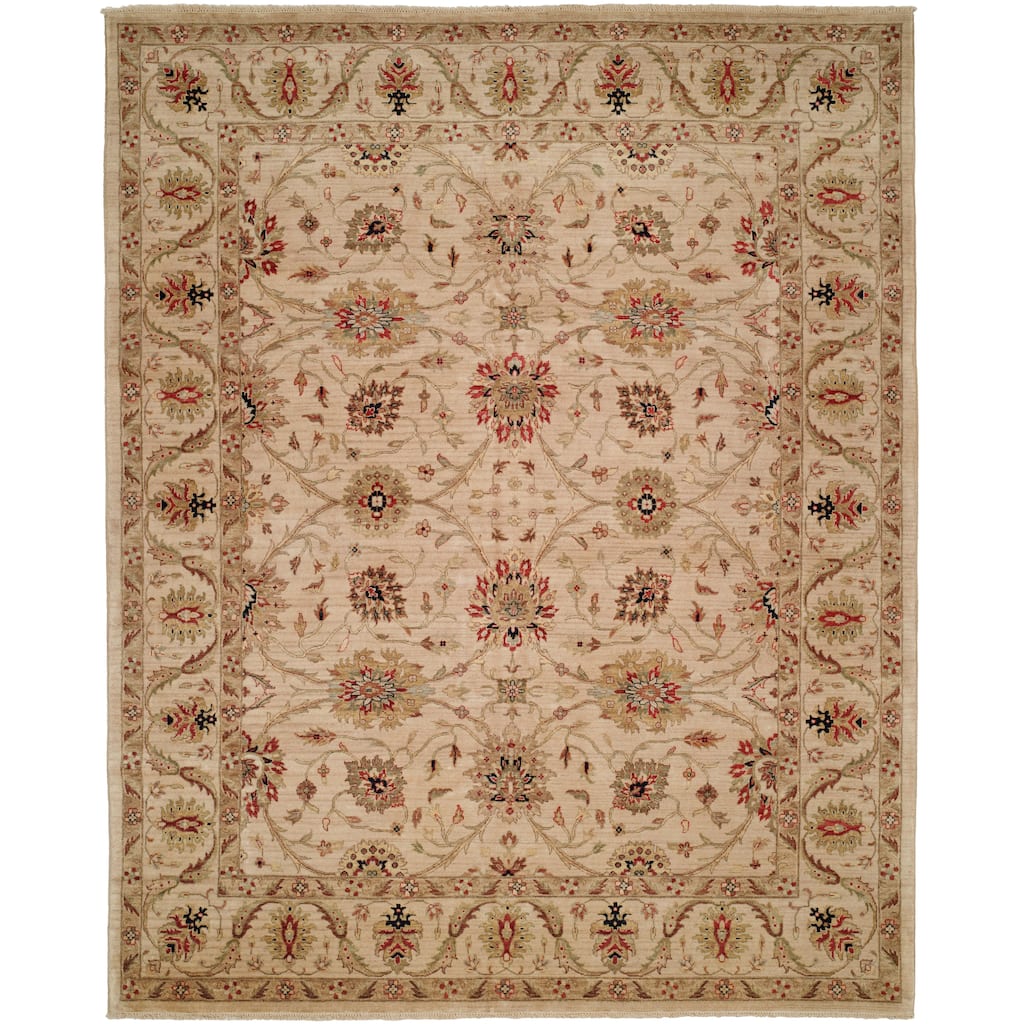 Traditional Beige Hand-Knotted Wool Area Rug