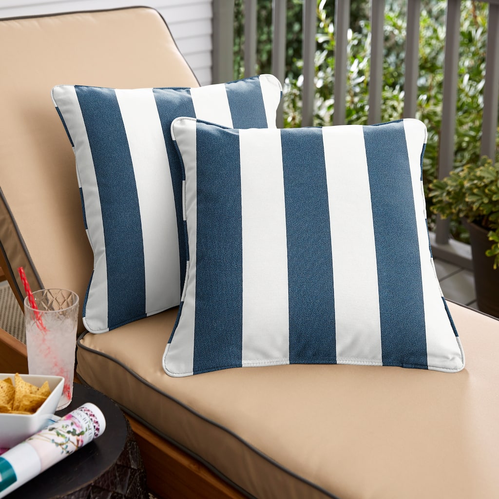 Sorra Home Striped Navy Corded Indoor/ Outdoor Square Pillows (Set of 2)