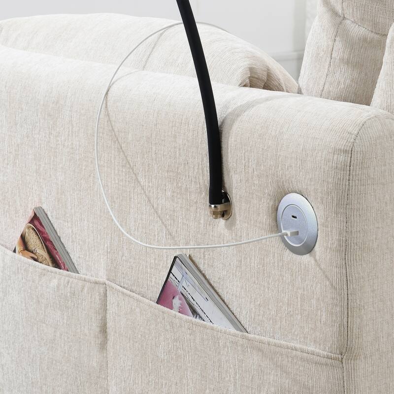 Roomfitters 96.5" L-Shaped Sectional Sofa with Storage Ottoman, Phone Holder, USB Charging, Deep Seat Chenille Couch